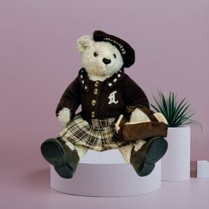 Hershey Charming Brown and Cream Stuffed Bear with Plaid Outfit